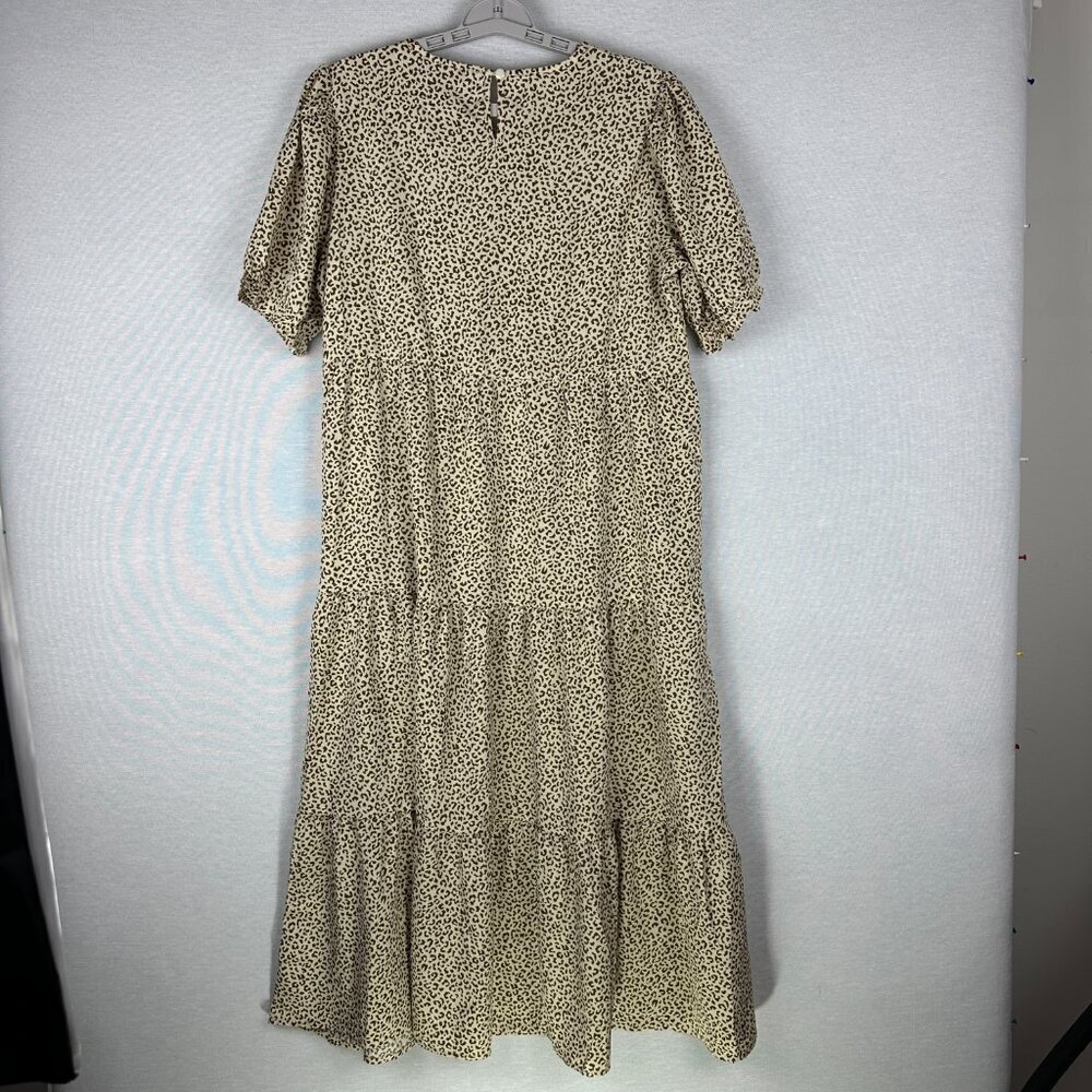 PRETTY GARDEN WOMEN'S LEOPARD PRINT TIERED MIDI FLOWY DRESS FUFF SLEEVE M - Picture 3 of 12